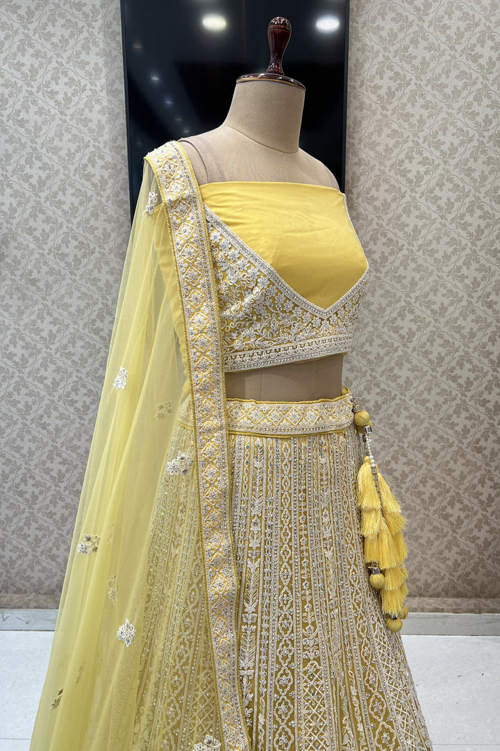 Yellow Lucknowi and Stone work Semi Stitched Designer Bridal Lehenga