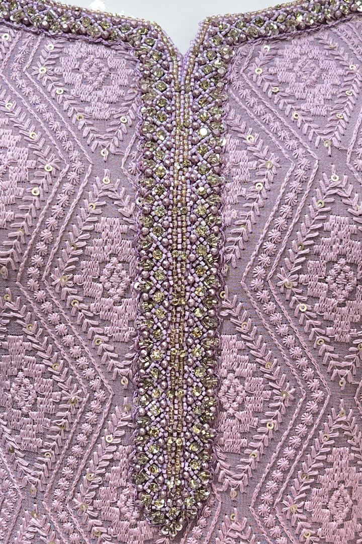 Lavender Lucknowi, Stone, Sequins and Pearl work Straight Cut Salwar Suit