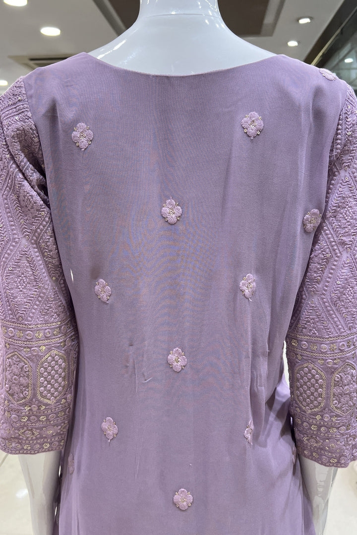 Lavender Lucknowi, Stone, Sequins and Pearl work Straight Cut Salwar Suit