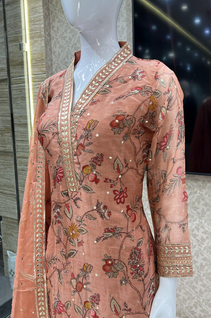 Rust Gota Patti, Sequins and Zari work with Digital Print Straight Cut Salwar Suit