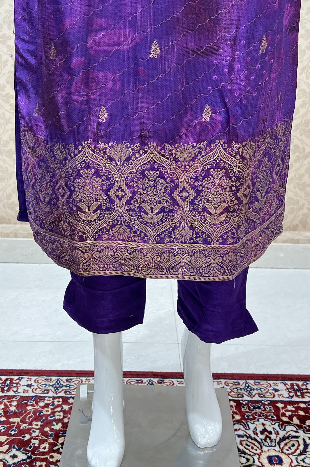 Purple Banaras work with Digital Print Straight Cut Salwar Suit