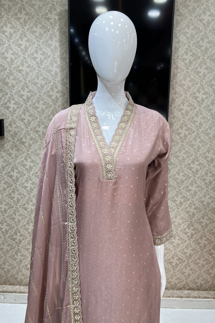 Onion Pink Zari and Sequins work Straight Cut Salwar Suit