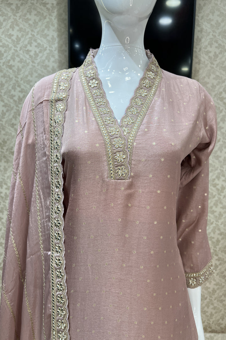 Onion Pink Zari and Sequins work Straight Cut Salwar Suit