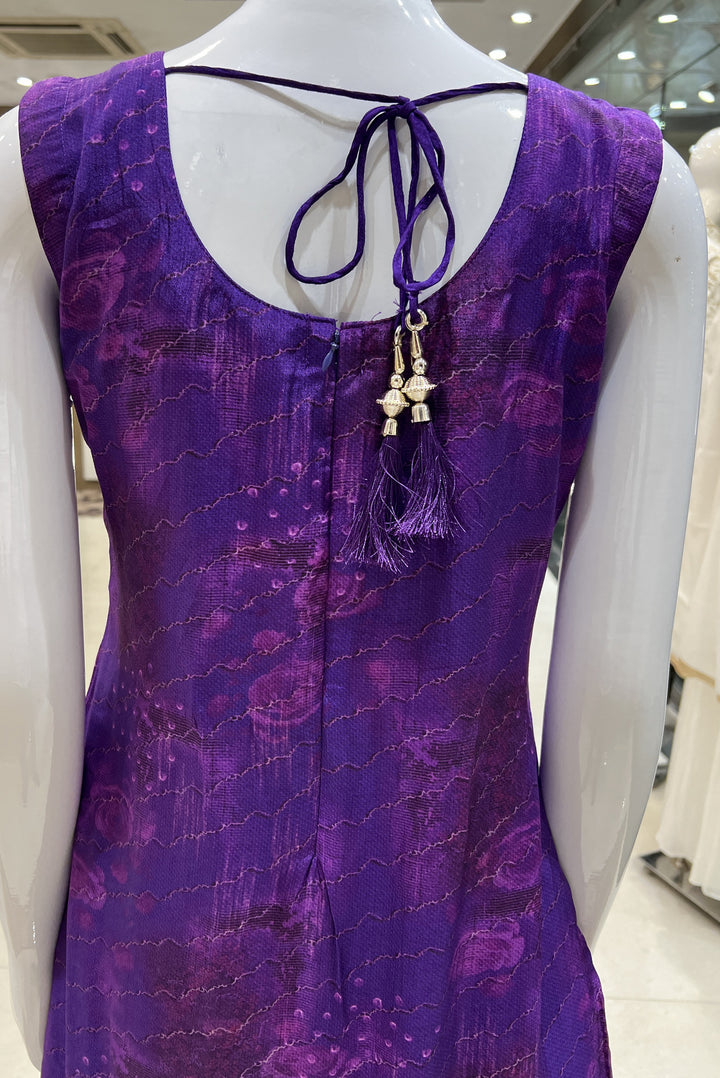 Purple Banaras work with Digital Print Straight Cut Salwar Suit