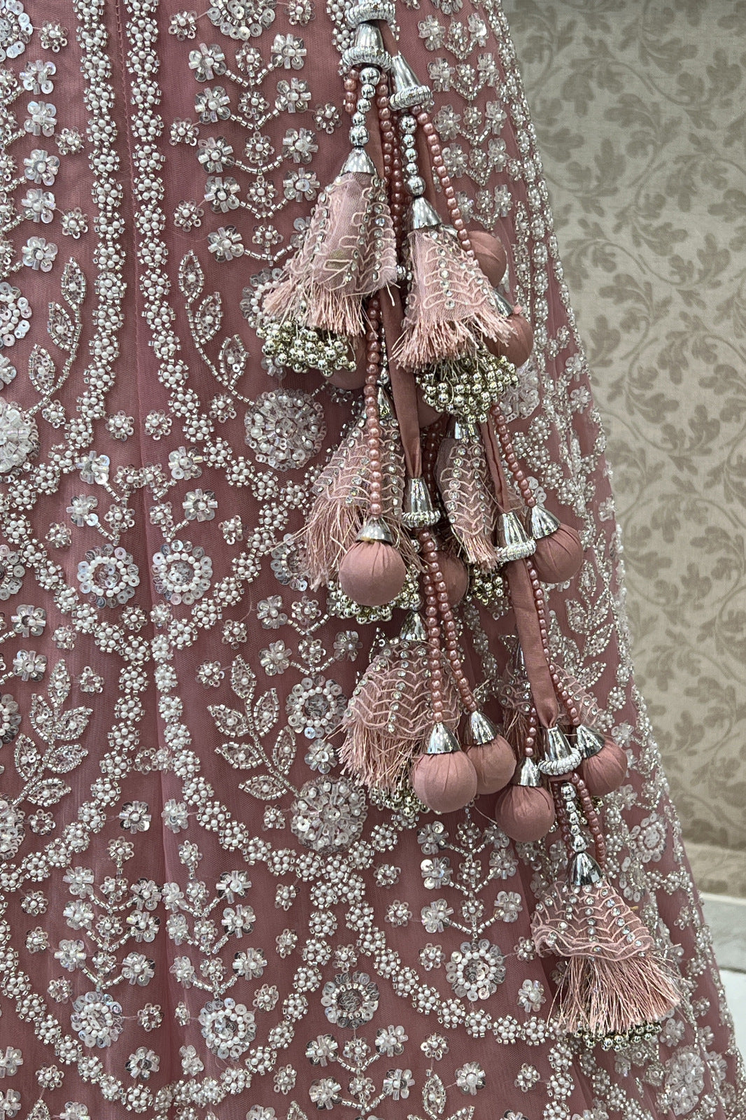 Pink Pearl, Sequins and Beads work Semi Stitched Designer Bridal Lehenga