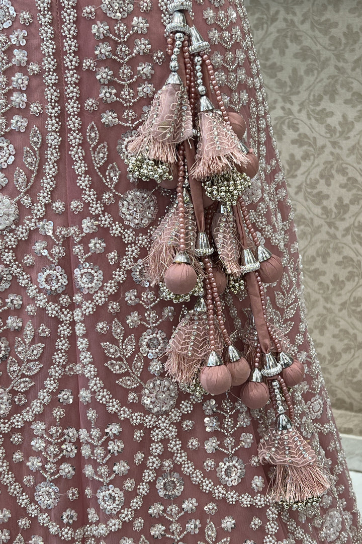 Pink Pearl, Sequins and Beads work Semi Stitched Designer Bridal Lehenga