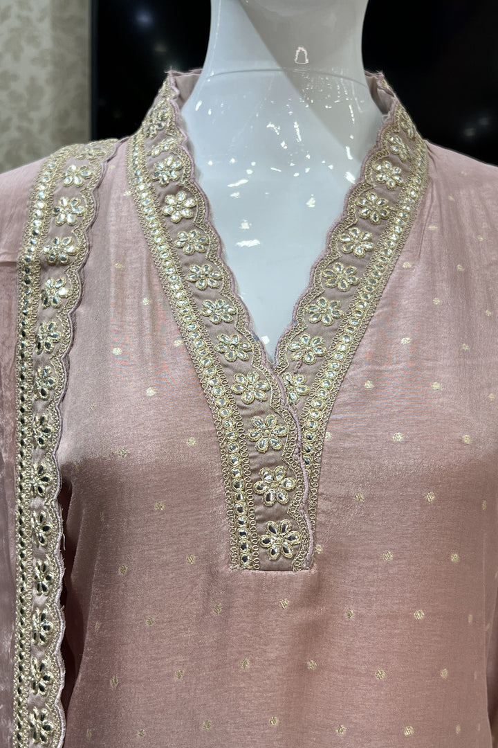 Onion Pink Zari and Sequins work Straight Cut Salwar Suit