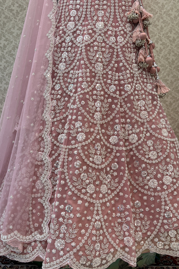 Pink Pearl, Sequins and Beads work Semi Stitched Designer Bridal Lehenga