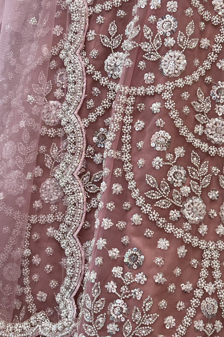 Pink Pearl, Sequins and Beads work Semi Stitched Designer Bridal Lehenga