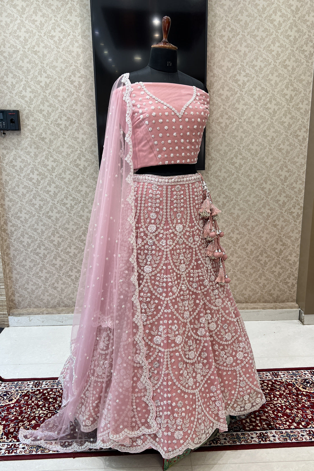 Pink Pearl, Sequins and Beads work Semi Stitched Designer Bridal Lehenga