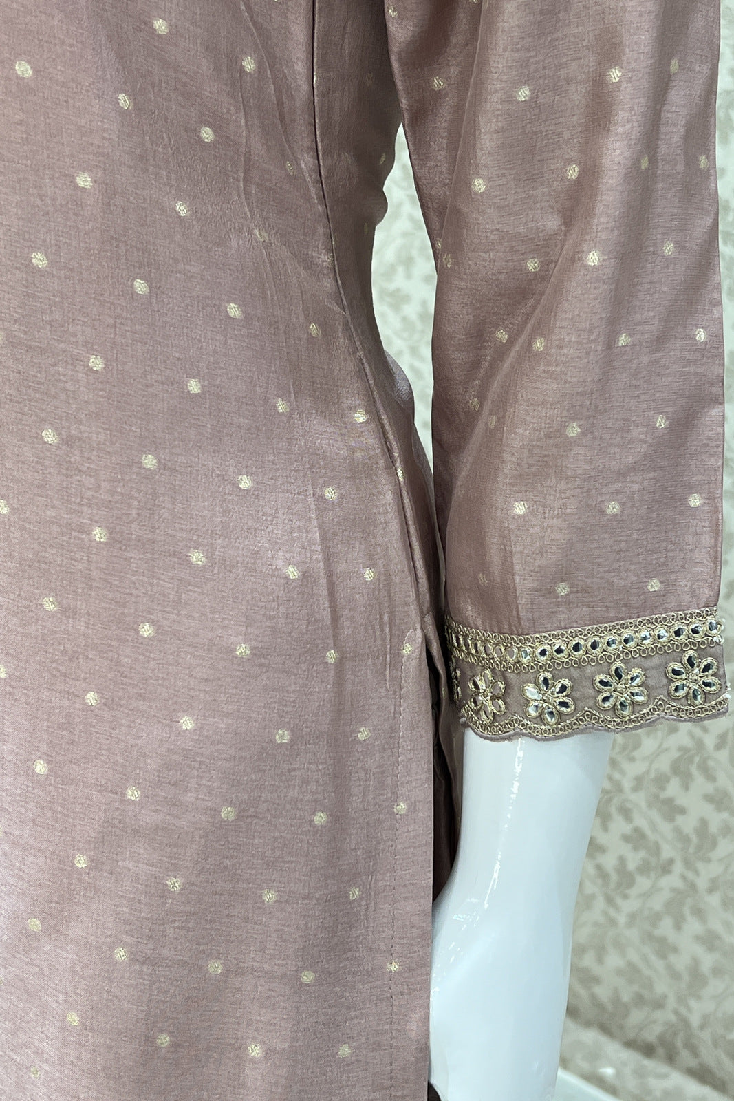 Onion Pink Zari and Sequins work Straight Cut Salwar Suit