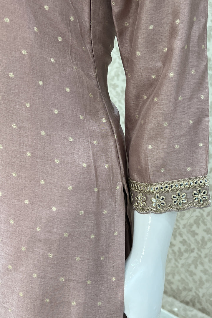 Onion Pink Zari and Sequins work Straight Cut Salwar Suit