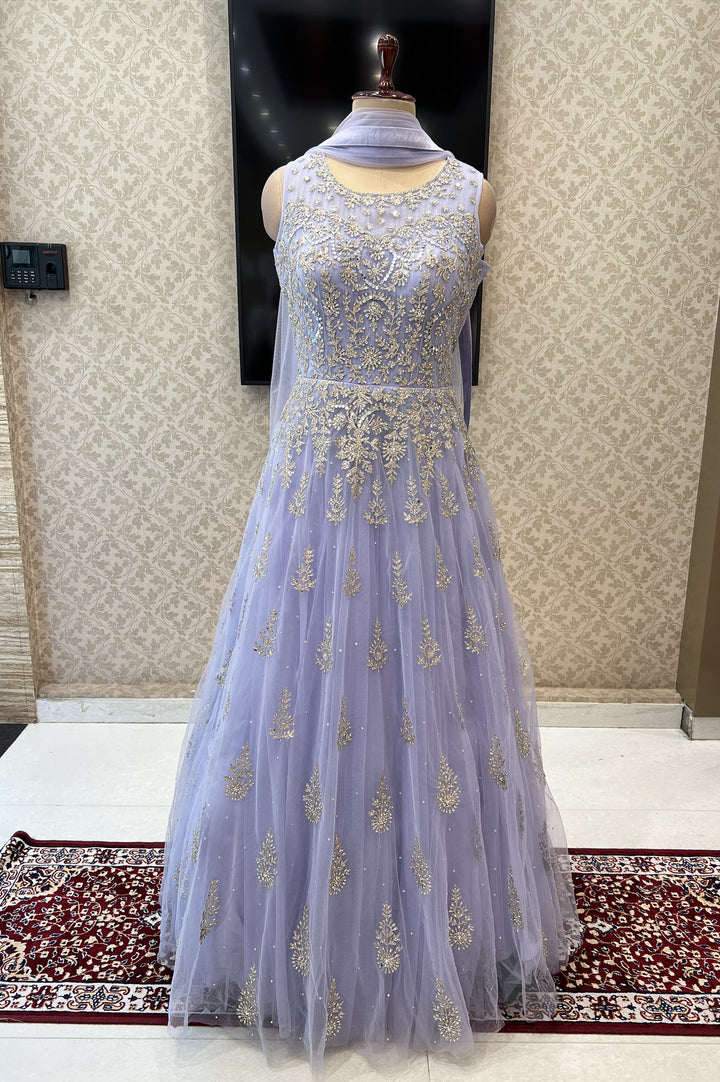 Lavender Mirror, Stone and Zari work Bridal and Partywear Gown