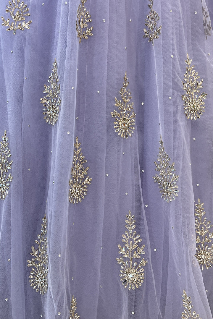 Lavender Mirror, Stone and Zari work Bridal and Partywear Gown