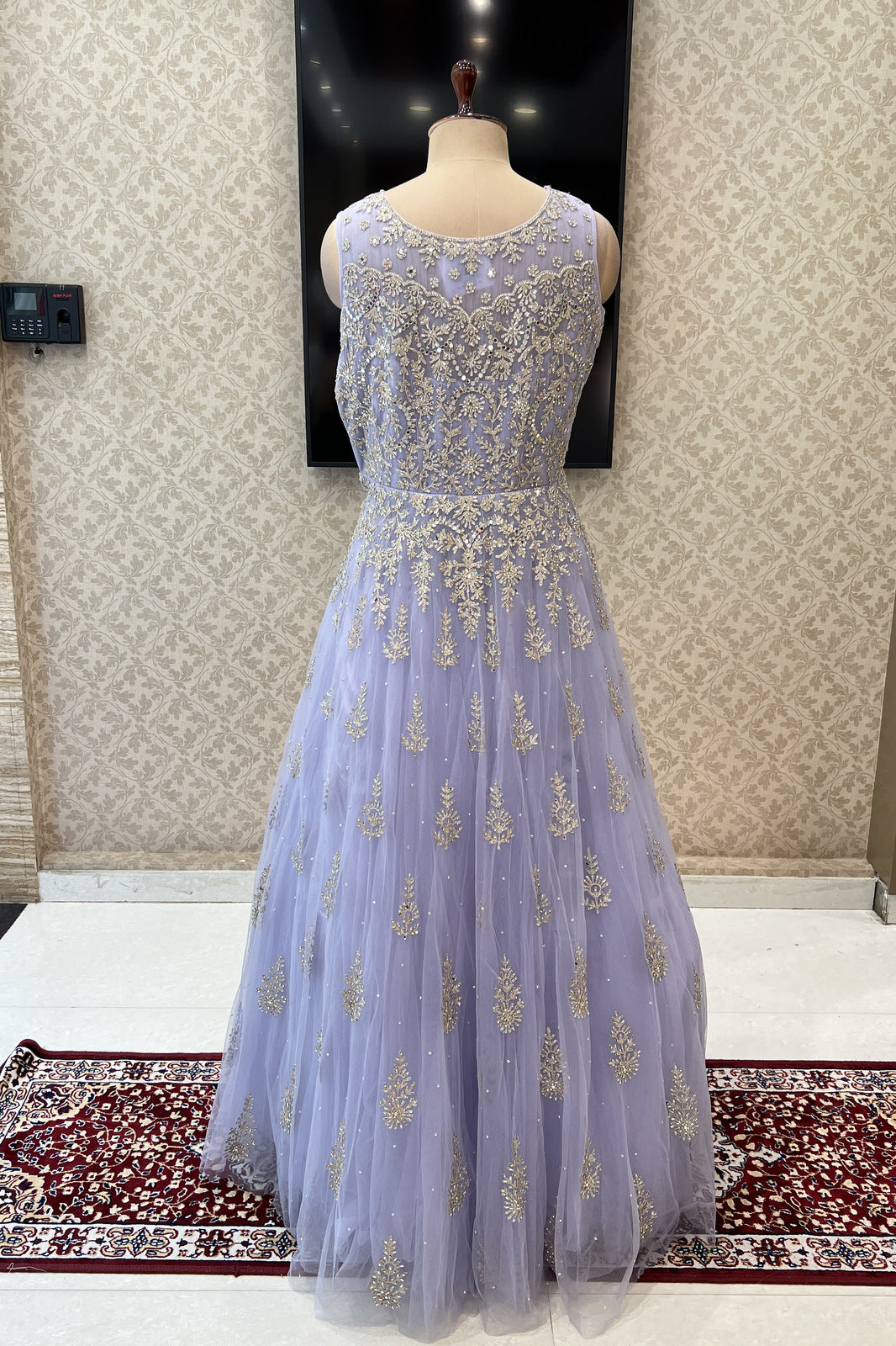 Lavender Mirror, Stone and Zari work Bridal and Partywear Gown