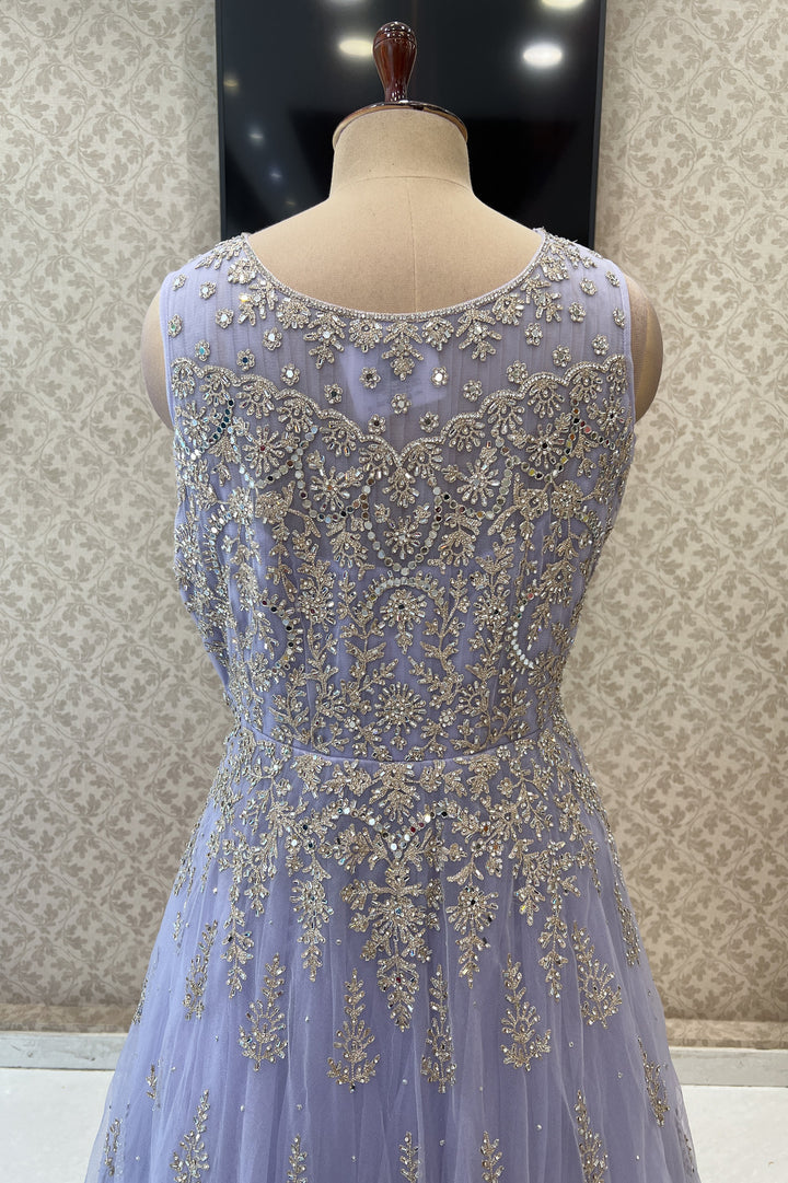 Lavender Mirror, Stone and Zari work Bridal and Partywear Gown