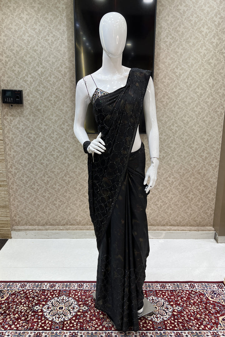 Black Stone work with Digital Print Saree