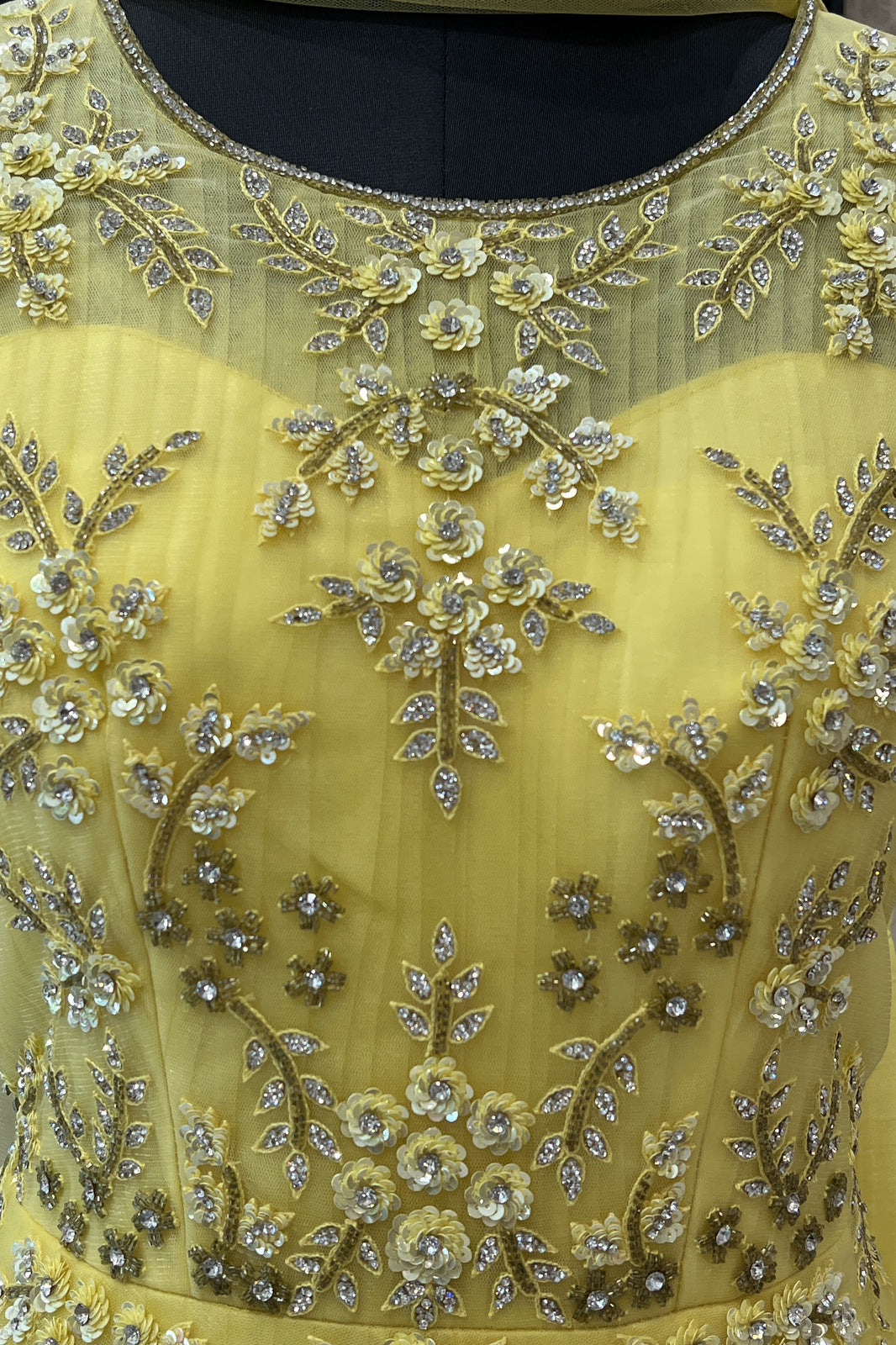 Yellow Sequins, Stone and Beads work Bridal and Partywear Gown