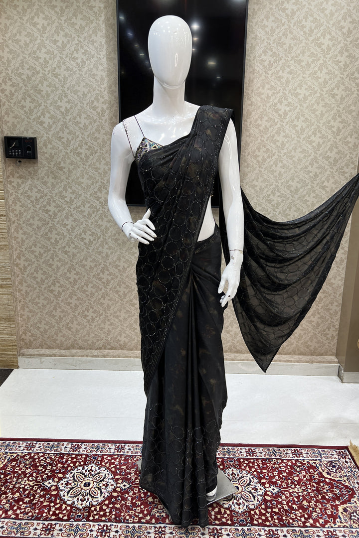 Black Stone work with Digital Print Saree