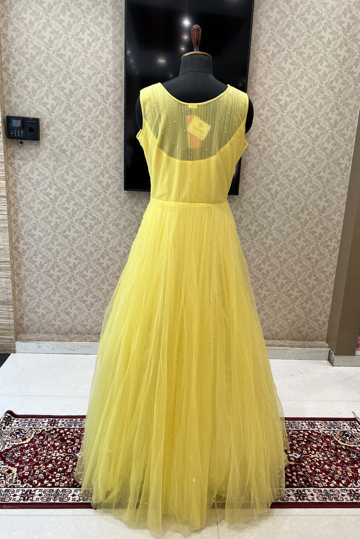 Yellow Sequins, Stone and Beads work Bridal and Partywear Gown