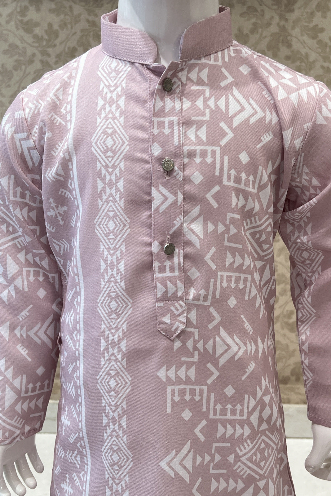 Pink with White Printed Kurta Set for Boys