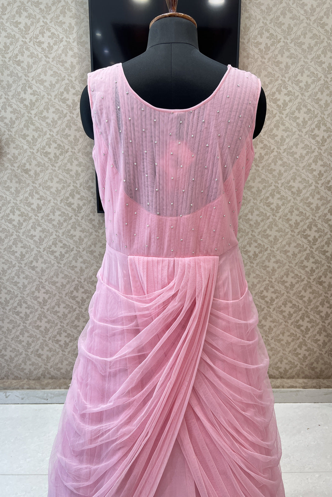 Baby Pink Sequins, Beads and Stone work Bridal and Partywear Gown