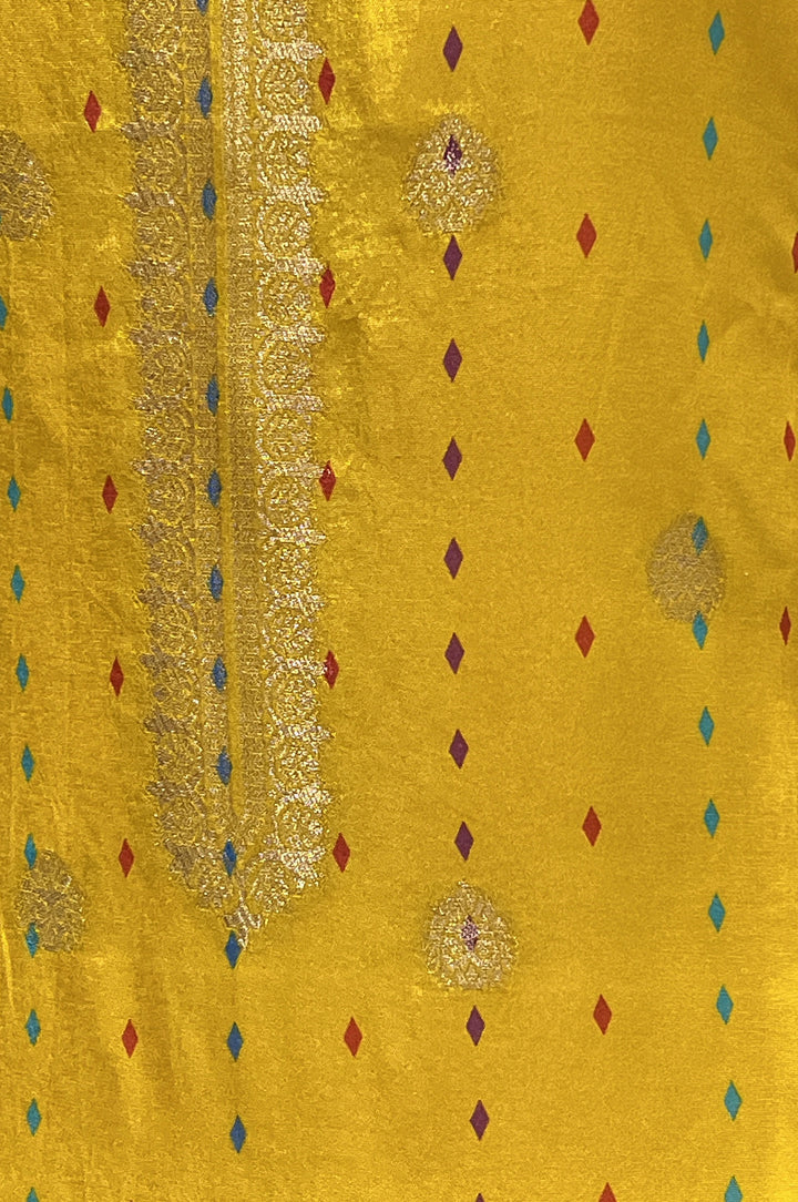 Yellow Banaras work Straight Cut Salwar Suit