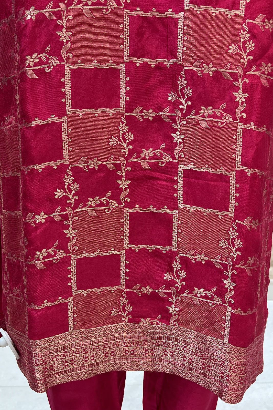 Rani Pink Banaras work Straight Cut Salwar Suit