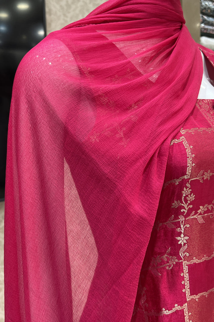 Rani Pink Banaras work Straight Cut Salwar Suit