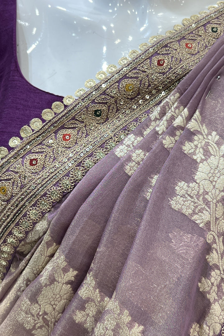 Lavender Multicolor Thread Banaras, Sequins and Zari work Saree