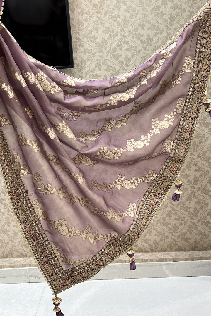 Lavender Multicolor Thread Banaras, Sequins and Zari work Saree