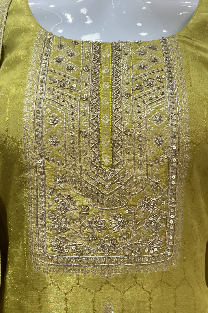 Liril Green Sequins and Zardozi work with Banaras Zari Weaving Straight Cut Salwar Suit