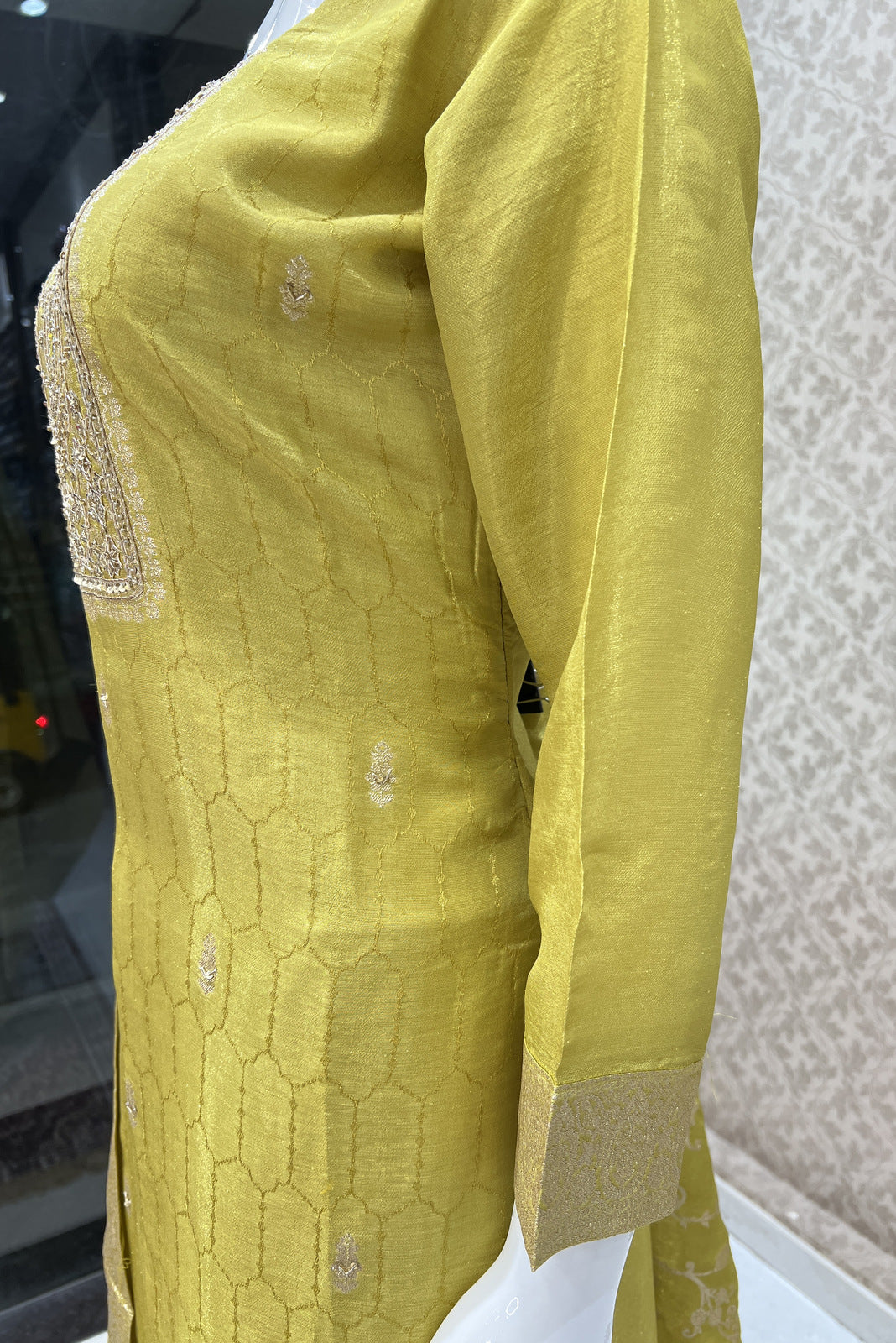 Liril Green Sequins and Zardozi work with Banaras Zari Weaving Straight Cut Salwar Suit