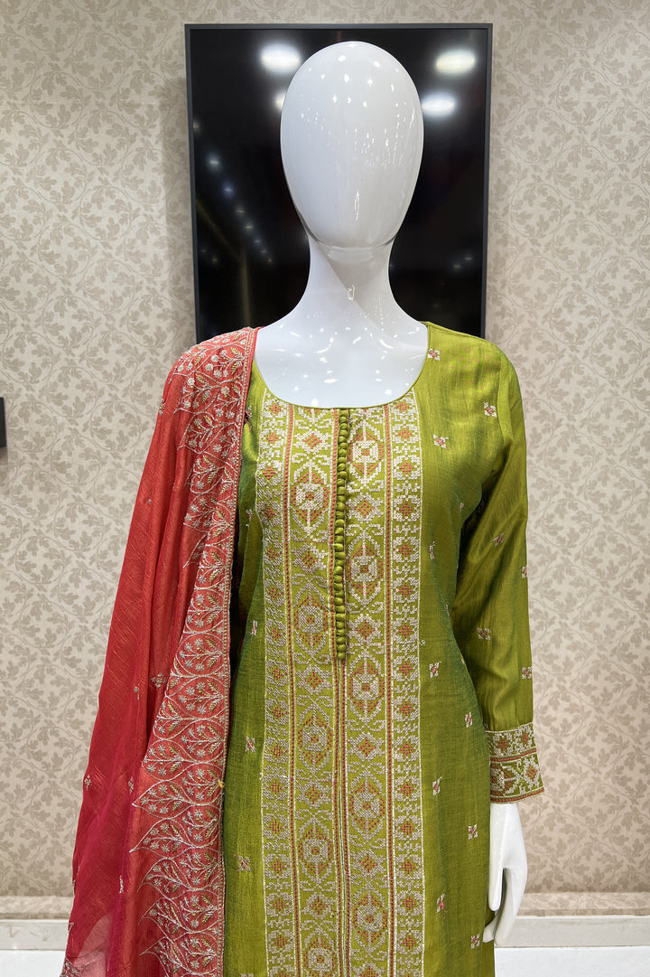 Mehendi Green Sequins and Zari Thread work Straight Cut Salwar Suit