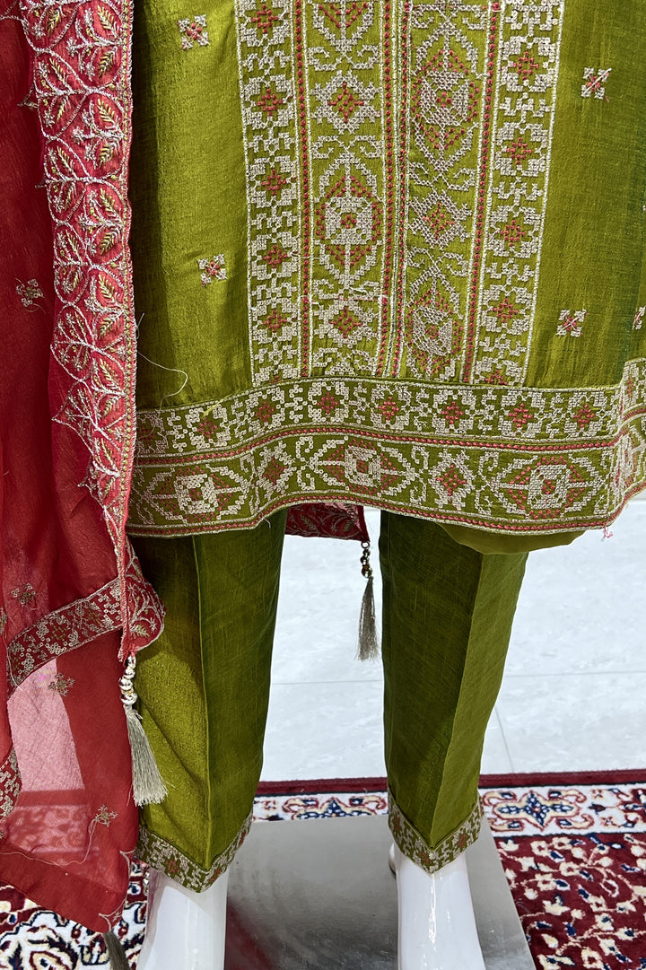 Mehendi Green Sequins and Zari Thread work Straight Cut Salwar Suit