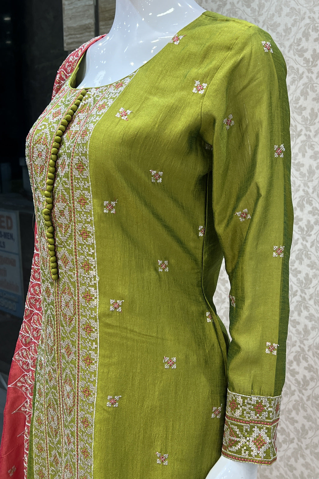 Mehendi Green Sequins and Zari Thread work Straight Cut Salwar Suit