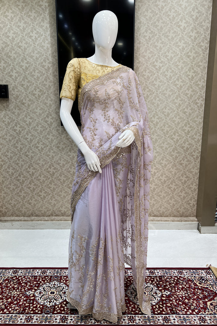 Lavender Beads and Sequins work Saree