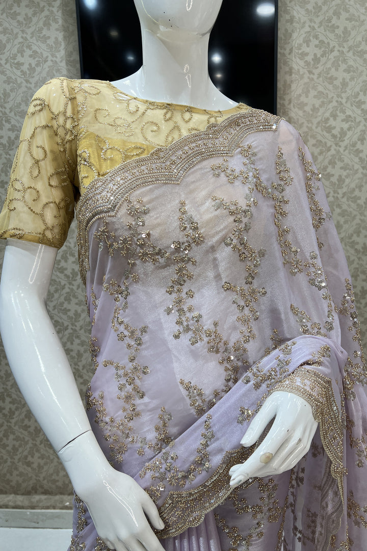 Lavender Beads and Sequins work Saree