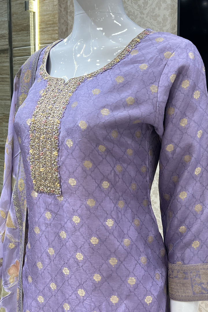 Lavender Banaras, Zardozi, Sequins and Thread work Straight Cut Salwar Suit