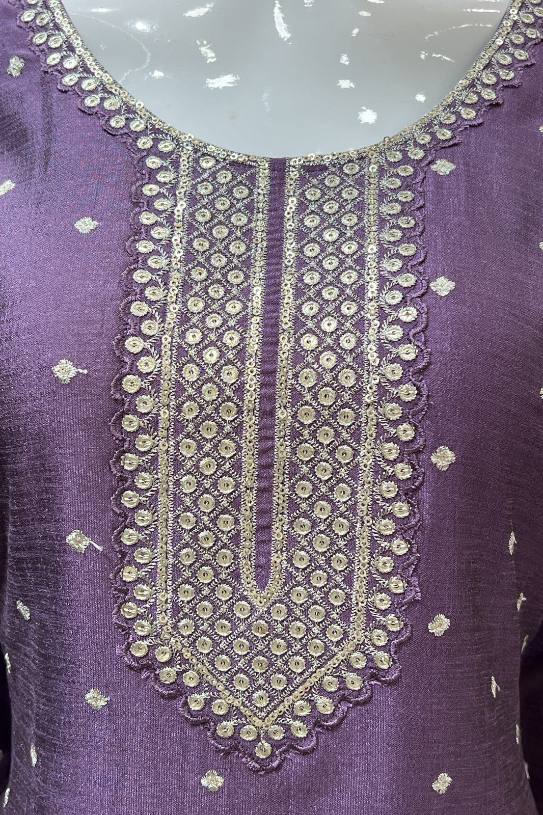 Purple Zari, Thread and Sequins work Straight Cut Salwar Suit