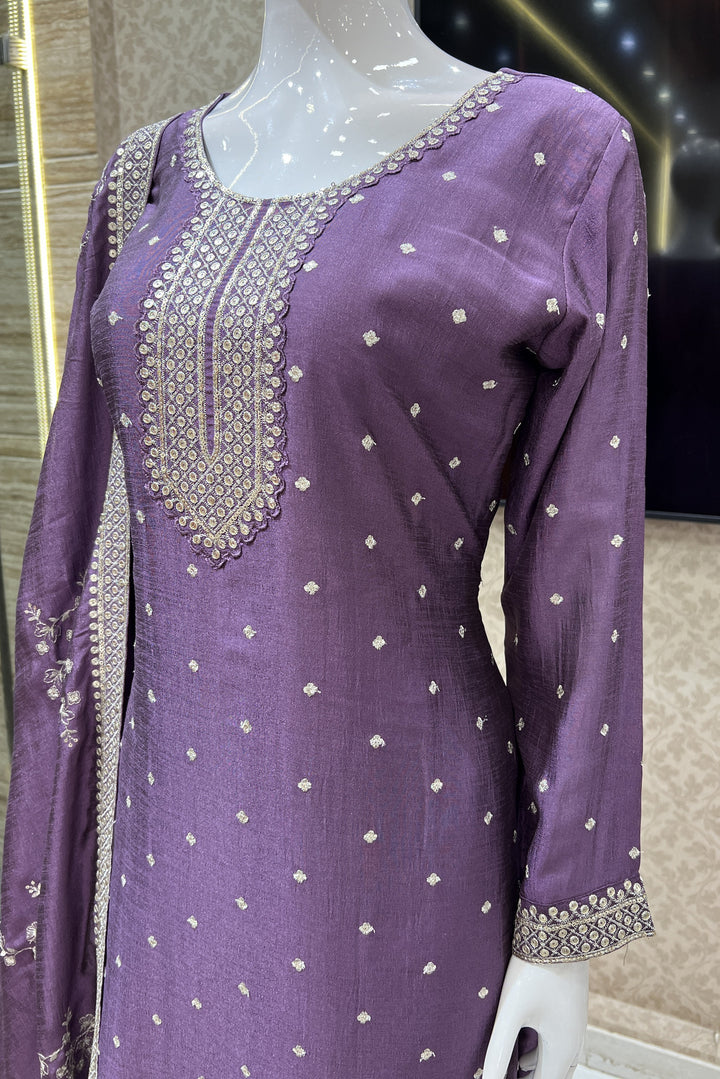 Purple Zari, Thread and Sequins work Straight Cut Salwar Suit