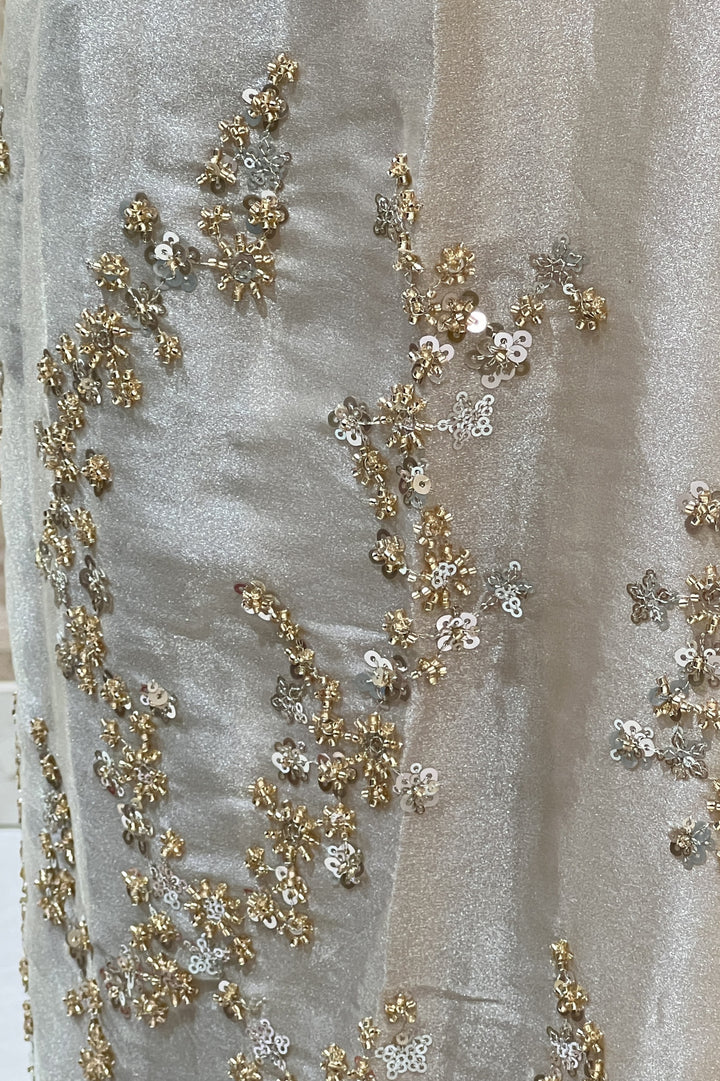 Beige Beads and Sequins work Saree