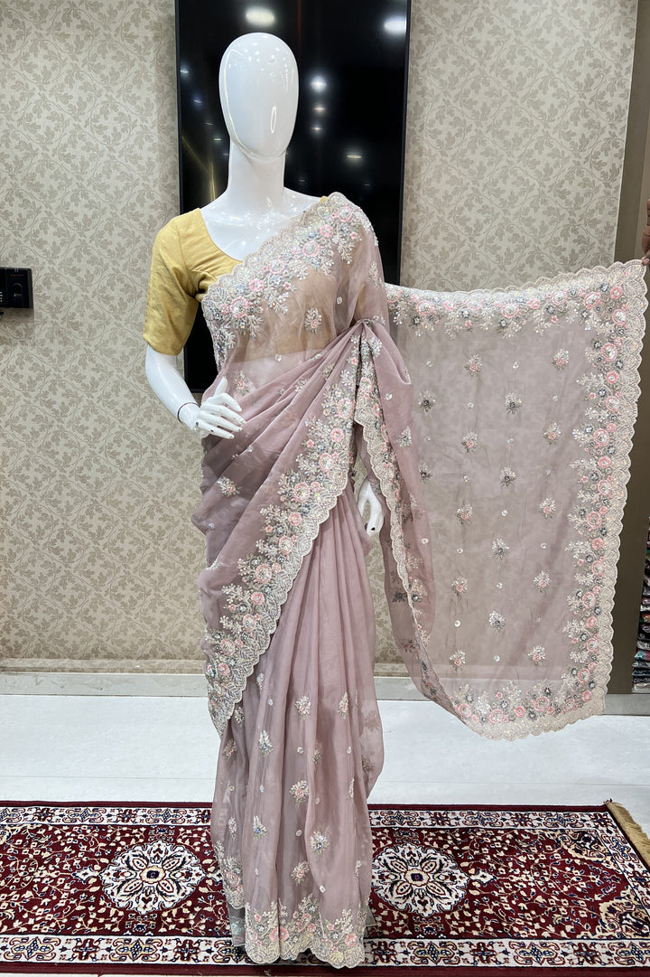 Onion Sequins, Embroidery and Zari work Saree