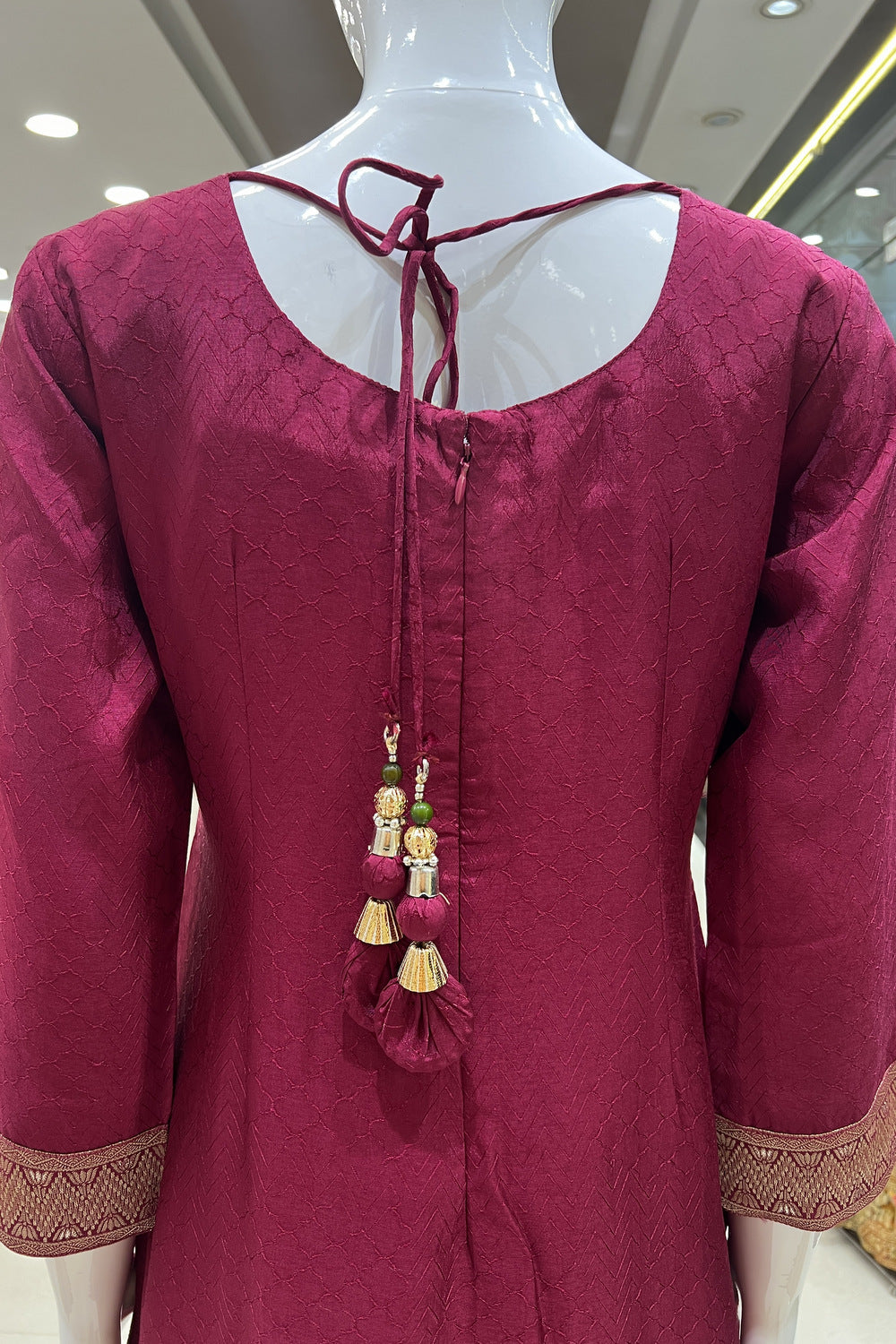 Maroon Banaras, Zardozi, Thread and Sequins work Straight Cut Salwar Suit