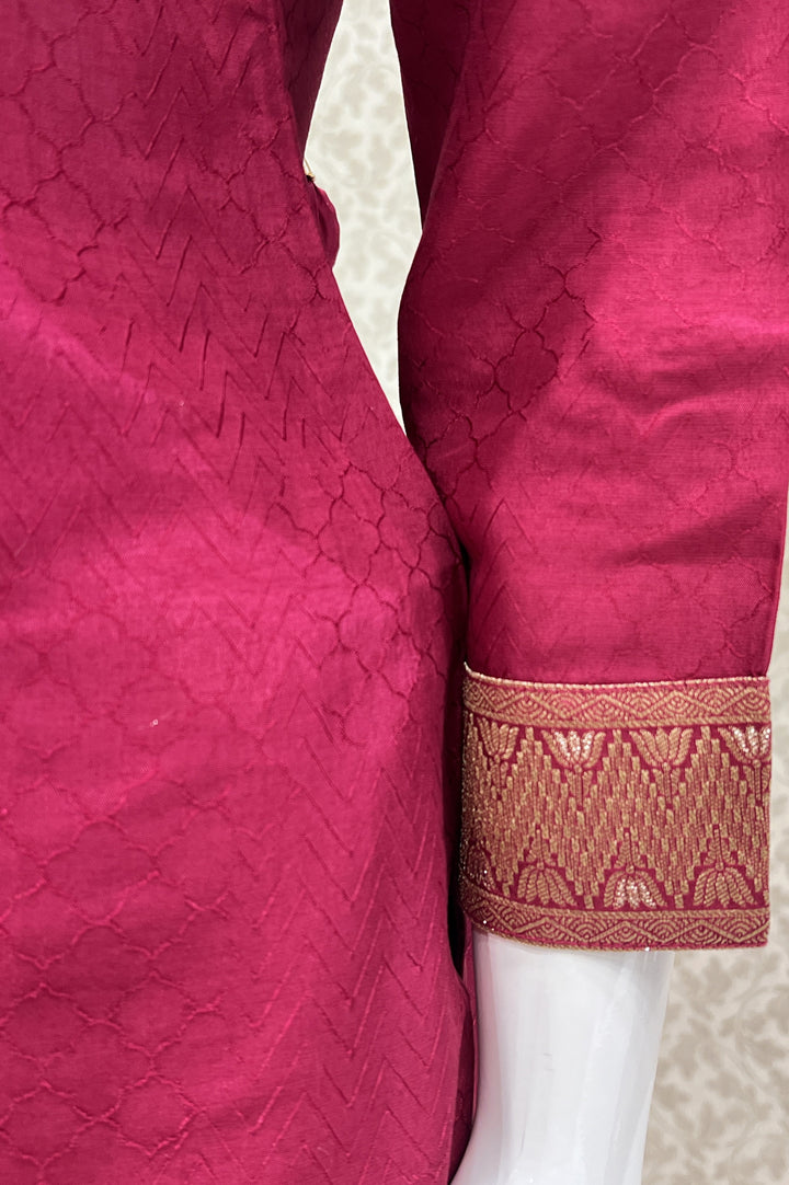 Maroon Banaras, Zardozi, Thread and Sequins work Straight Cut Salwar Suit