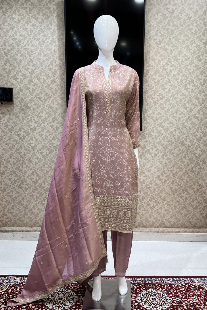 Onion Pink Sequins and Zari work with Bandini Print Straight Cut Salwar Suit