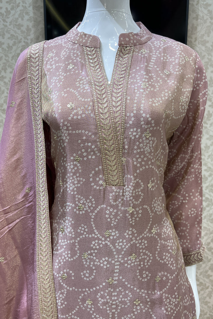 Onion Pink Sequins and Zari work with Bandini Print Straight Cut Salwar Suit