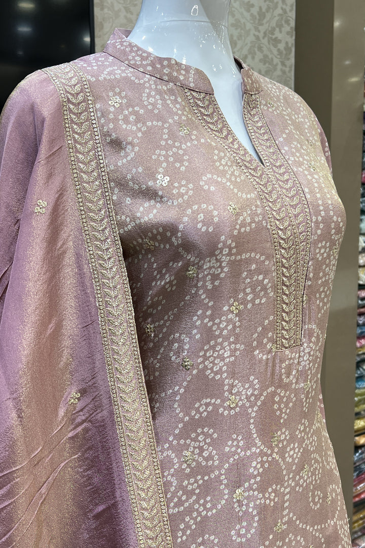 Onion Pink Sequins and Zari work with Bandini Print Straight Cut Salwar Suit