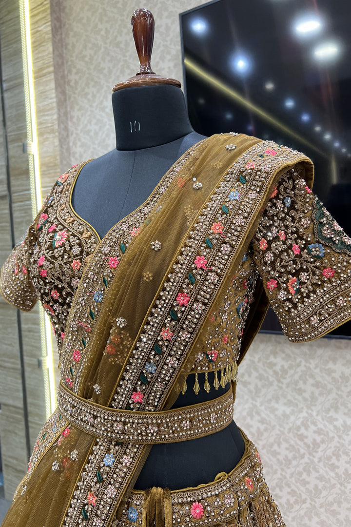 Honey Embroidery, Stone and Zari work Crop Top Designer Bridal Lehenga