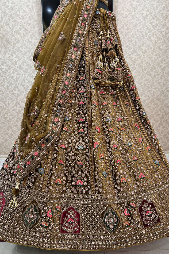 Honey Embroidery, Stone and Zari work Crop Top Designer Bridal Lehenga